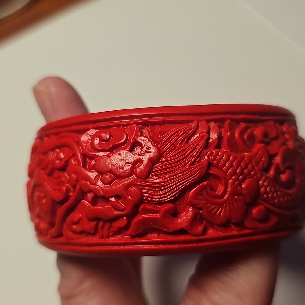Faux Cinnabar Carved Bracelet